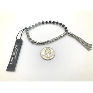 LANE BRYANT Metal & Black Gray Beaded Bracelet w/ Metal Tassel | $17 Retail